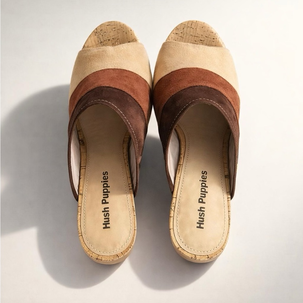 Hush Puppies Women’s Mora Malia Tri-Colored Suede Peep-toe heeled Mules - Picture 3 of 8